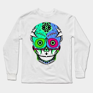 death with a mexican smile ecopop art in floral day of the dead pattern catrinas Long Sleeve T-Shirt